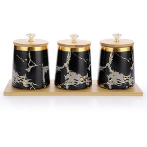 Luxury Script Black Metal Kitchen <b>Canister</b> <b>Set</b> | 3 Pcs Diamond Pattern Metal Coffee Tea Sugar Storage Container Jars - Product Image 2