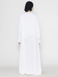 Premium White Polyester Long Sleeve <b>Abaya</b> and Khimar Set Featuring Delicate Pleating Details Modest Islamic Wedding <b>Dress</b> - Product Image 2