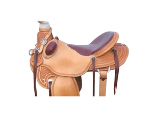 Sillín Western Wade de Doble Tono con Asiento Grabado a Mano, Juego de Arreos de Cuero Rugoso, Big Horn, para Cuerdas, con Detalles de Madera y Plástico, Exportador Indio - Product Image 2