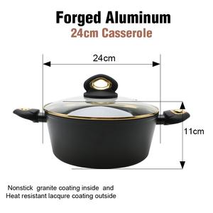Casserole antiadhésive de qualité supérieure avec revêtement en granit, corps en aluminium épais, couvercle en verre trempé et poignée confortable - Product Image 3