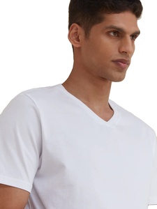 <b>Men's</b> White V-Neck Short Sleeve T-Shirt 100% Cotton Regular Fit Casual Wear Solid Color Jersey Knit at Wholesale Price - Product Image 4