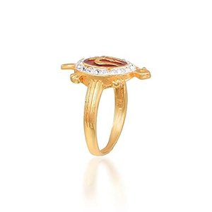 Anillo de Tortuga de Latón Chapado en Oro con Diseño de Trishul, Esmalte Rojo y Circonita Cúbica para Joyería de Moda Vaastu Fengshui - Product Image 4