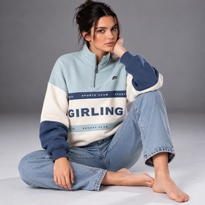 Women Quarter Zip Pullover Sweatshirt Color Block Sports <b>Top</b> High Collar <b>Long</b> <b>Sleeve</b> Casual Streetwear Sweatshirt - Product Image 4