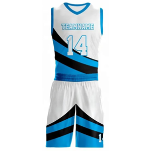 Advanced Custom Basketball Uniform V-Neck Sleeveless Sublimated Print White Blue Black Team Name 14 Adult Unisex <b>Athletic</b> Wear - Product Image 2