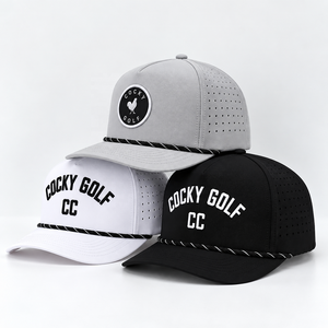 Gorra de golf impermeable personalizada de 5 paneles con cuerda cortada a láser, sombrero tipo A-frame, logotipo bordado, venta al por mayor, fabricante de Vietnam, fábrica OEM ODM VN - Product Image 4