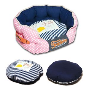 Lit rond pour chien tendance avec motif à pois et design polo pour animaux de compagnie - Product Image 2