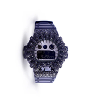 Montre numérique de luxe pour homme en acier inoxydable avec lunette sertie de diamants, cadran en verre, bracelet en acier inoxydable bleu marine et moissanite, 41 mm