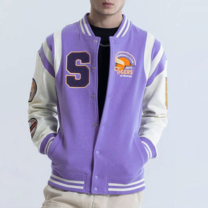 Veste universitaire pour homme, couleur violette, avec patch brodé lettre S, col rabattu, coupe classique, pour l'automne - Product Image 2