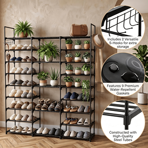 Zapatero grande de 9 niveles y 50 pulgadas, de tubo de hierro resistente, con 3 filas y 9 compartimentos, organizador de zapatos que ahorra espacio, bolsa de almacenamiento para armario. - Product Image 3