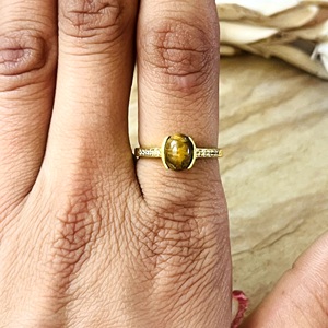 Hot Design Boho <b>Tiger</b> <b>Eye</b> Gemstone <b>Ring</b> Dainty Brass Jewelry for Women 18k Gold Plated Minimalist Band for Wholesale/OEM/ODM - Product Image 5