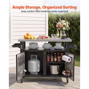 Outdoor Storage Cart with 53.1 Inch Stainless Steel Grill <b>Table</b> and Waterproof <b>Kitchen</b> <b>Island</b> Cabinet - Product Image 3