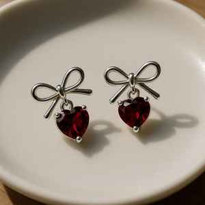 Pendientes de Corazón de Granate Hechos a Mano, Plata de Ley 925, Oro de 14K, Certificados por IGI, Joyería Fina Romántica, Regalo para Mujer, Fiesta - Product Image 3