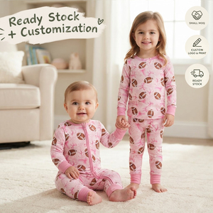 Pyjama bébé fille rose avec nœud, barboteuse, vêtements pour enfants, ensemble de vêtements pour filles, vêtements pour enfants OEM/ODM/RTS - Product Image 1