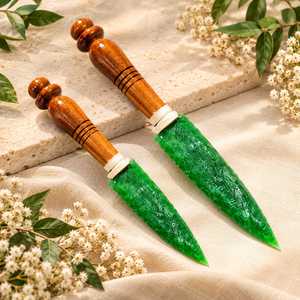 Cuchillo de vidrio verde Monalisa, daga artesanal de fibra óptica con mango de madera, 8 y 10 pulgadas, decorativo y coleccionable - Product Image 6