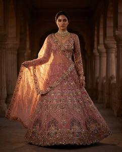 Lehenga Choli de Lujo Color Rosa Empolvado con Bordado, Trabajo Pesado de Lentejuelas Zari, Traje de Boda Indio, Ghagra Choli Nupcial, Ropa de Fiesta Pakistaní - Product Image 2