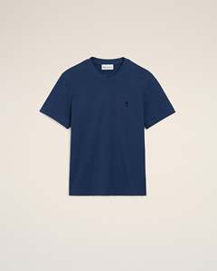Camiseta de Algodón para Hombre, Corte Regular, Color Azul Marino, Cuello Redondo, Manga Corta, Estilo Casual, Color Sólido, Tejido Jersey, Logotipo Frontal - Product Image 1