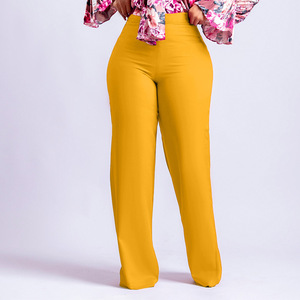 High Waisted Wide Leg Pants Women Solid Color Crepe Elastic Waist Full Length Casual Spring Style Pink <b>Trousers</b> - Product Image 4