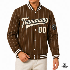 Chaqueta Varsity a Rayas Marrones para Hombre SINEWY SPORTS, Nombre y Número Personalizados con Impresión por Transferencia de Calor, Estilo Deportivo, Ropa de Otoño - Product Image 6