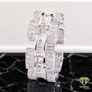 <b>Silver</b> Gold Plated Open Cuff Moissanite Diamond <b>Ring</b> for Women <b>Adjustable</b> Baguette Statement <b>Ring</b> Luxury Fashion Jewelry Gift - Product Image 3