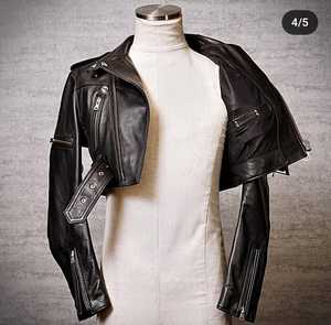 Women's Genuine Leather Moto <b>Jacket</b> <b>Black</b> Zipper Closure Turn-down Collar Full Sleeve Short Length Autumn Style - Product Image 5