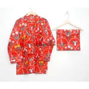 Ensemble de pyjama pour demoiselle d'honneur en coton 100% luxueux, doux, respirant, à séchage rapide, imprimé floral, longueur intégrale, style indien pour femmes - Product Image 5