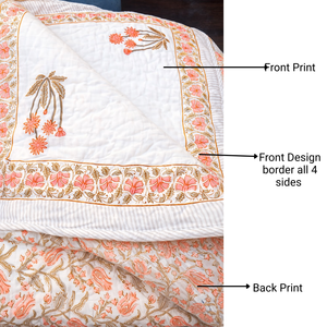 Edredón de Algodón Elegante Color Durazno y Blanco, Estampado a Mano, Lavable, para Uso Hotelero, Hecho por Artesanos en Jaipur a Precios de Mayoreo - Product Image 6