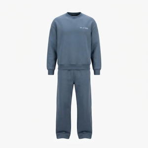 Ensemble de survêtement décontracté pour homme, sweat-shirt à col rond bleu ardoise et pantalon de jogging assorti, deux pièces, streetwear, loungewear - Product Image 3
