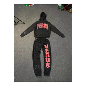 Conjunto de Sudadera con Capucha Negra para Hombre Verus, Ropa Deportiva de Algodón Tejido, Estilo Urbano, Cierre Completo, Logotipo Estampado, Otoño - Product Image 1
