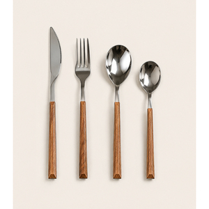 Ensemble de couverts modernes en acier inoxydable avec manche en bois naturel pour hôtels, restaurants et usage domestique – Vente en gros - Product Image 1