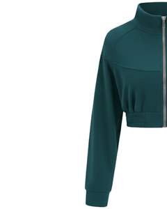 Veste polaire zippée courte personnalisée pour femme, couleur turquoise, style décontracté, sport, sweat-shirt court à manches longues, streetwear, vêtements de sport, fournisseur OEM - Product Image 3