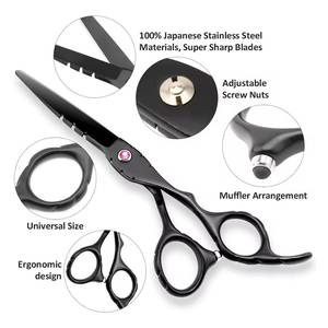Ensemble de ciseaux de coiffure professionnels avec peignes et étui pour usage en salon, lames en acier inoxydable, poignées en plastique, pour droitiers - Product Image 3