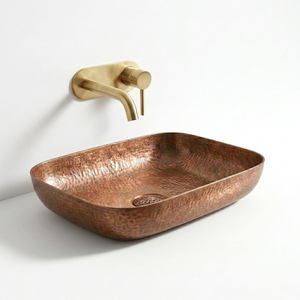 Évier en cuivre martelé artisanal, lavabo sur pied contemporain pour salle de bain, lavabo en cuivre fait main, évier de luxe moderne pour meuble-lavabo - Product Image 1