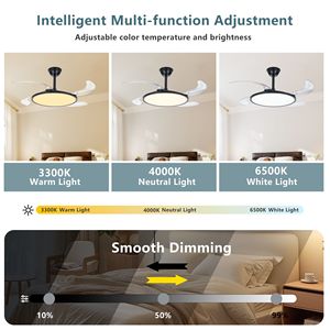 Ventilateur de plafond LED moderne noir de 42 pouces avec pales rétractables, lumière à intensité variable, télécommande, minuterie, design profilé pour salle à manger - Product Image 4