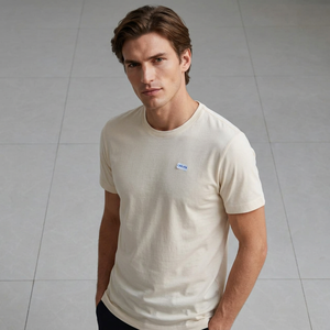 Camiseta de Hombre de Cuello Redondo, Manga Corta, Corte Regular, Color Blanco Hueso, con Logotipo Frontal, Informal, Tejido de Punto Jersey, 100% Algodón - Product Image 3