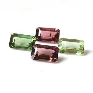 Ensemble de tourmalines zambiennes multicolores pastel naturelles, 4,0 carats au total, taille émeraude 8x5 mm, 4 pierres précieuses calibrées en vrac - Product Image 1