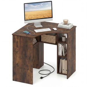 Tavolo per Laptop con Vetro Temperato, Scrivania ad Angolo a L per Casa e Ufficio, Ripiani Regolabili a 90 Gradi - Product Image 1