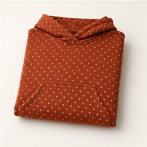 เสื้อฮู้ดดี้ผู้หญิงทรงโค้งแบบสบายๆ ลายจุดเล็กๆ สี Burnt Rust ผ้าฝ้ายฟลีซเนื้อนุ่ม ซักแล้ว ใส่สบาย - Product Image 6