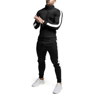 Ensemble de survêtement noir pour homme avec sweat à capuche zippé et pantalon de jogging à rayures latérales, vêtements de sport décontractés - Product Image 2