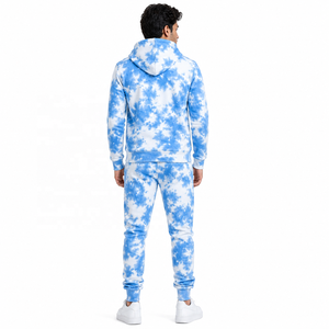 Sudadera con capucha tie-dye de felpa francesa, pantalones casuales de chándal con hombros caídos, bolsillos delanteros y logo, conjunto de chándal y joggers, venta al por mayor OEM - Product Image 3
