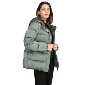 Veste matelassée verte à capuche, col montant, fermeture éclair, coupe-vent, légère, manteau d'hiver, style décontracté, coupe classique - Product Image 4