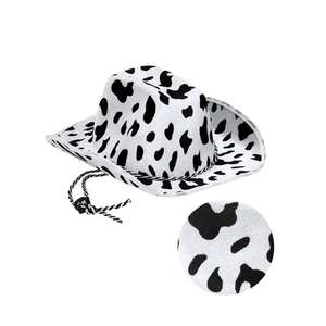 Chapeau de cowboy imprimé vache, chapeau de cowgirl, motif blanc et noir, accessoire de costume polyvalent unisexe, à large bord, pour fête sur le thème du cowboy - Product Image 4