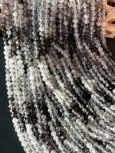 Perles de pierre de quartz tourmaline noire naturelle, facettées, rondes, super claires, pierres précieuses, brin complet de 15,5 pouces pour la création de bijoux - Product Image 4