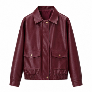 Beige <b>Real</b> <b>Leather</b> Bomber <b>Jacket</b> Full Sleeve Turn-down Collar Single Button Autumn Style Women's <b>Jacket</b> - Product Image 5