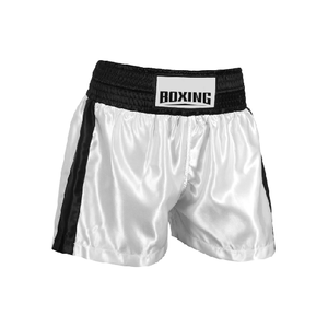 Shorts de boxe dernier cri pour unisexe, combinaison blanc et noir, légers, avec logo personnalisable - Product Image 3