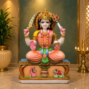 Ídolo de Santoshi Mata en Mármol para Templo |   Murti Santoshi Maa Hecho a Mano con Espada, Tridente y Mano de Bendición MALIYAS Jaipur - Product Image 1