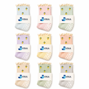 Custom Women <b>Thick</b> Crew Socks With Fruit Jacquard Ruffle Top Anti-Slip Grip Cotton Bamboo Fiber Summer Daily Wear - Product Image 4