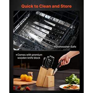 15-Piece Ergonomic Handle Kitchen Knife Set Premium High Carbon Stainless Steel Cutlery <b>Wooden</b> <b>Block</b> Sharpening Rod - Product Image 6