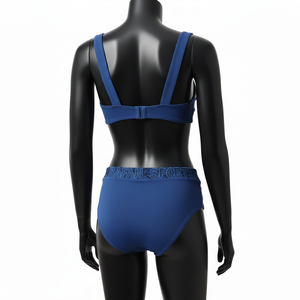 ชุดบิกินี่พรีเมียม 180 GSM ผ้าโพลีเอสเตอร์ผสมสแปนเด็กซ์ สีน้ำเงินกรมท่า ผ้าเนื้อยืด ปักโลโก้ ป้ายแบรนด์สั่งทำพิเศษ สำหรับผู้หญิง - Product Image 5