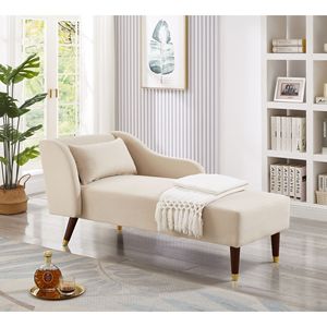Moderna Chaise Longue Beige con Rivestimento in Velluto - Product Image 1