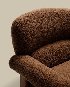 Midcentury Modern Eco-Friendly <b>Foam</b> Fabric Armchair Teak Wood Frame Tapered Legs Brown Upholstery Outdoor Hotel Lounge Chair - Product Image 5